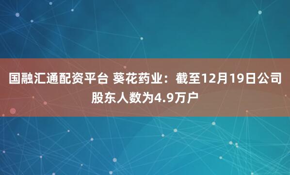 国融汇通配资平台 葵花药业：截至12月19日公司股东人数为4.9万户